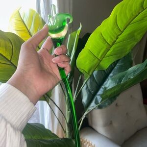 Art Glass Hand Blown Murano Long Green Stem Trumpet Lily Flower 12”